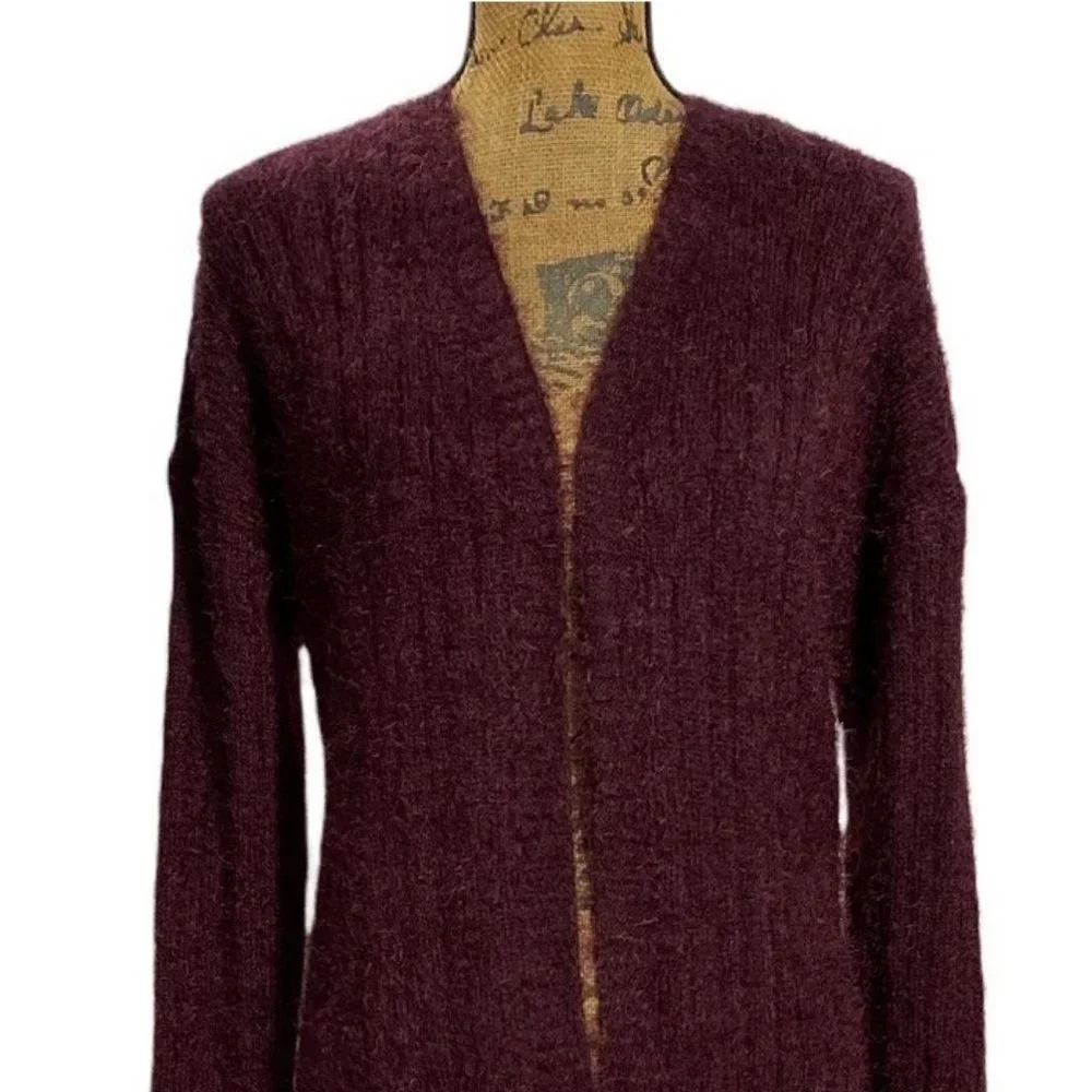 SO M Womens Cardigan Sweater NWT Burgundy Red‎ Pockets Soft Fury Fabric Long Sl
